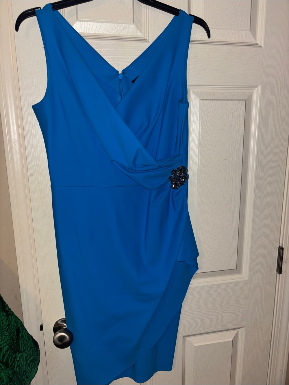 Alex Evenings Cobalt Blue Sleeveless Midi Dress with Side Brooch